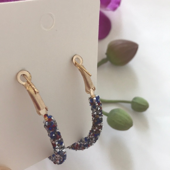 Red Silver & Blue Glitter Hoop Earrings - Picture 5 of 5